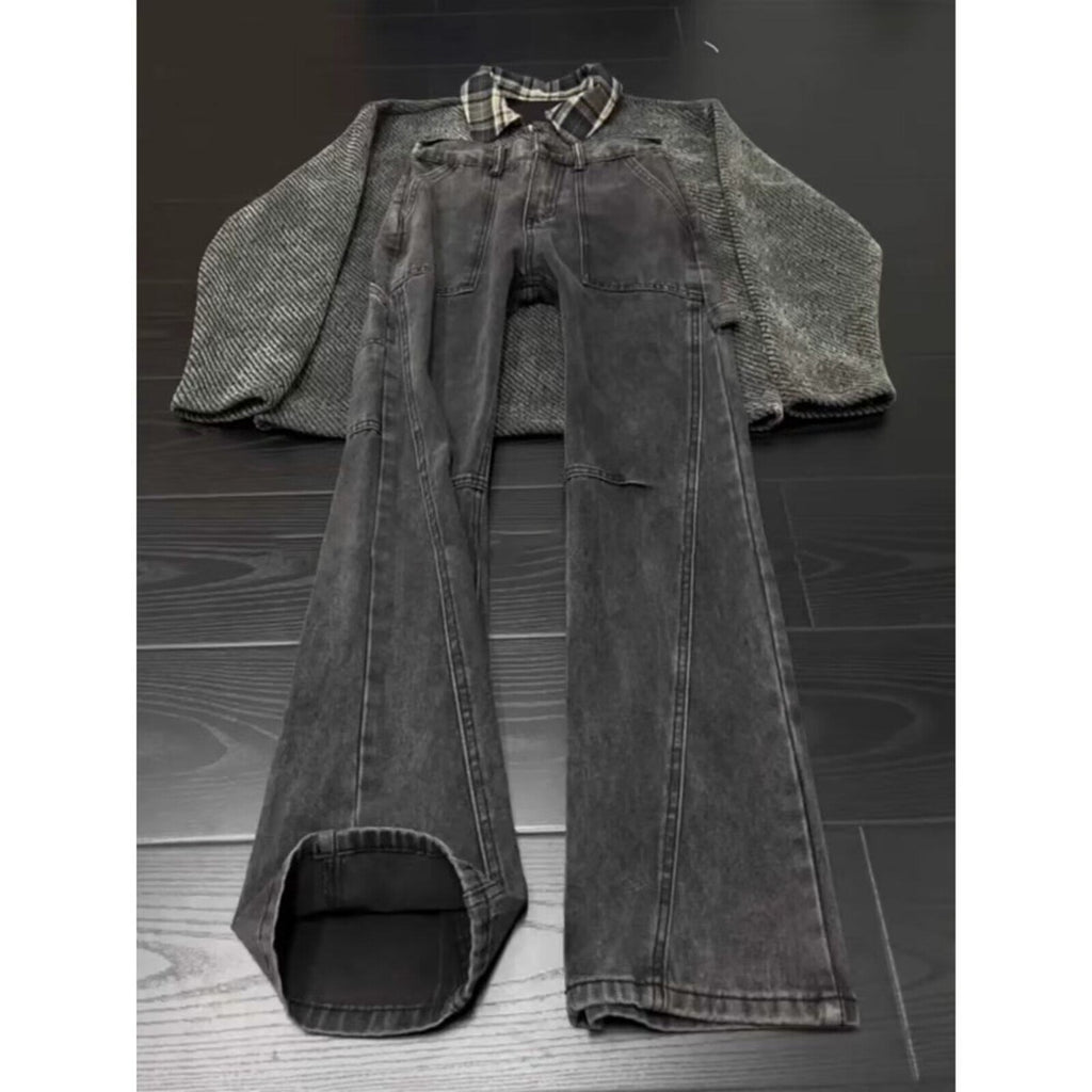 Diagonal Cut Flared Denim Pants for Men