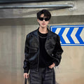 Black short leather jacket for men