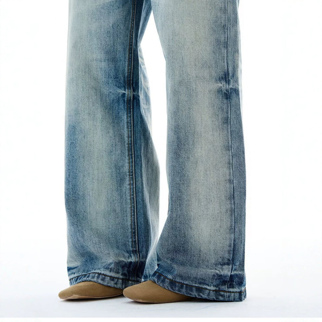 Casual Washed Blue Denim Pants for Men and Women