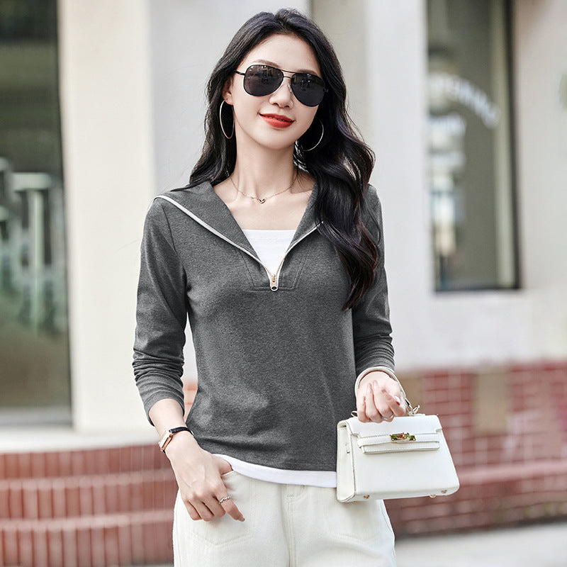 Long sleeved hooded women's T-shirt