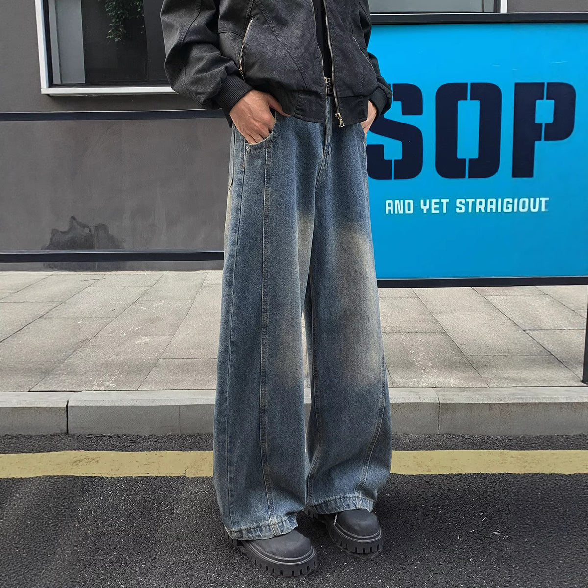 Vintage Blue Cut-Off Denim Pants for Men