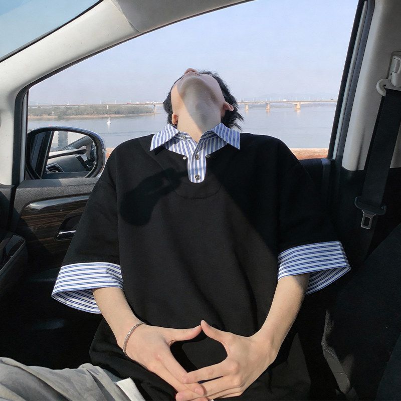 Striped Short Sleeve Polo Shirt for Men