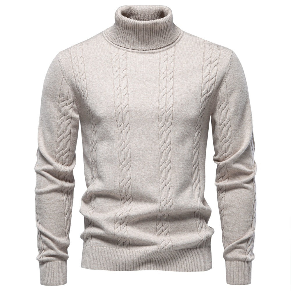 Solid color high neck pullover sweater for men