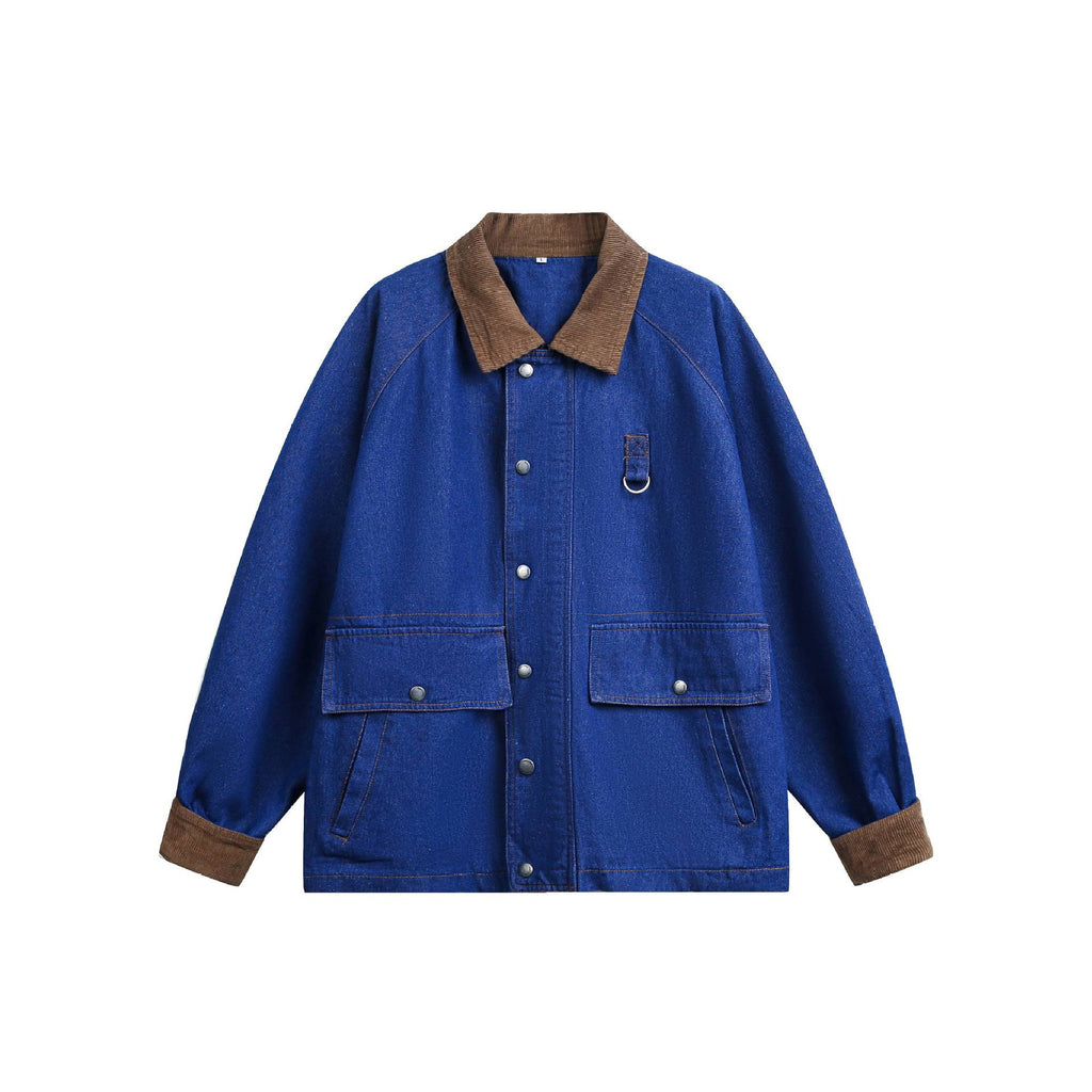 Loose Corduroy Collar Workwear Denim Jacket for Men