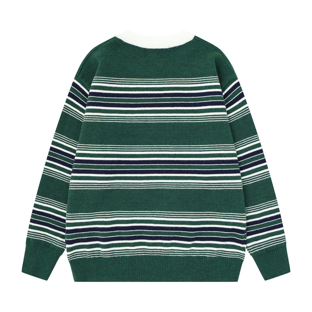Striped round neck sweater for men