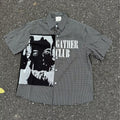 Portrait Patchwork Plaid Short Sleeve Shirt for Men