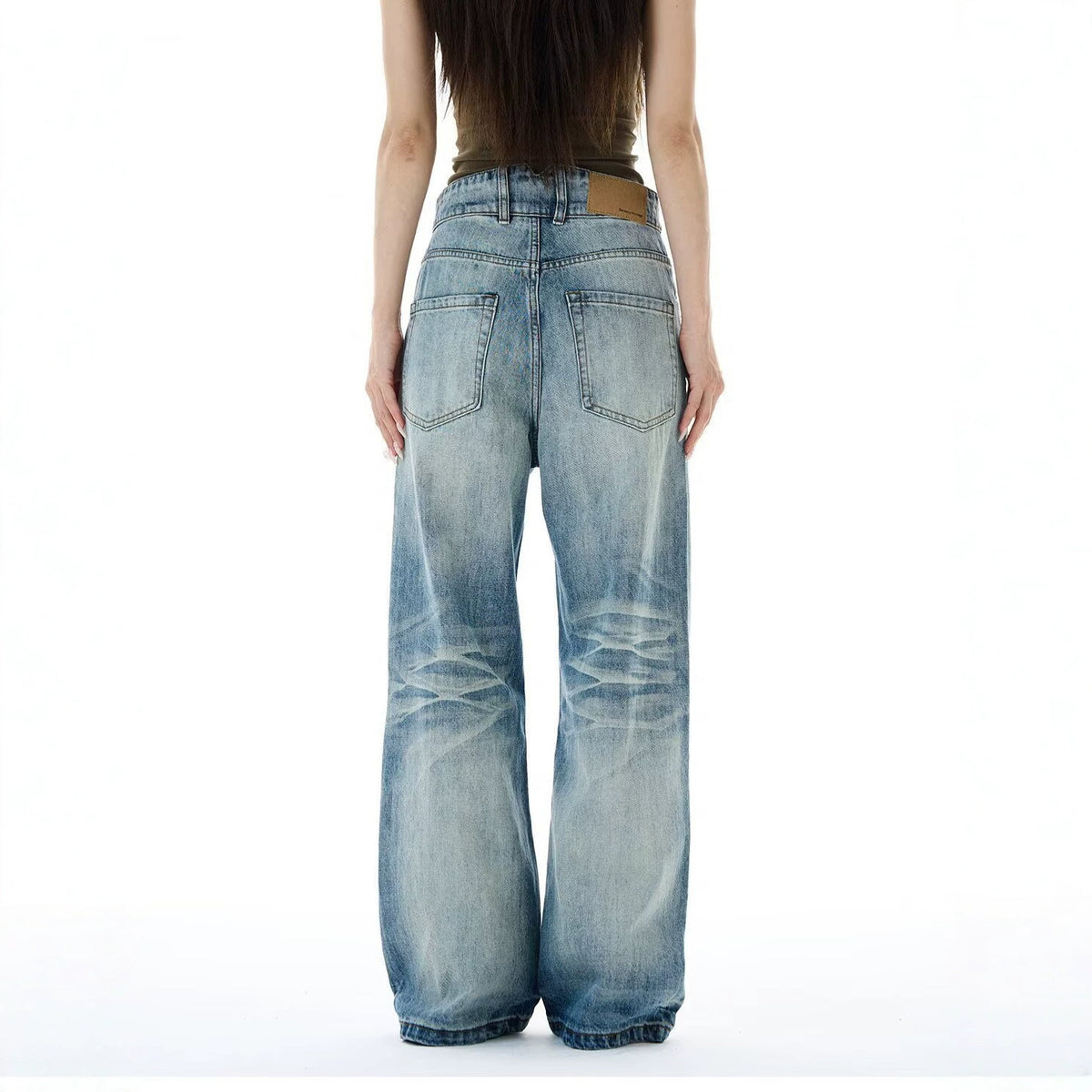 Casual Washed Blue Denim Pants for Men and Women