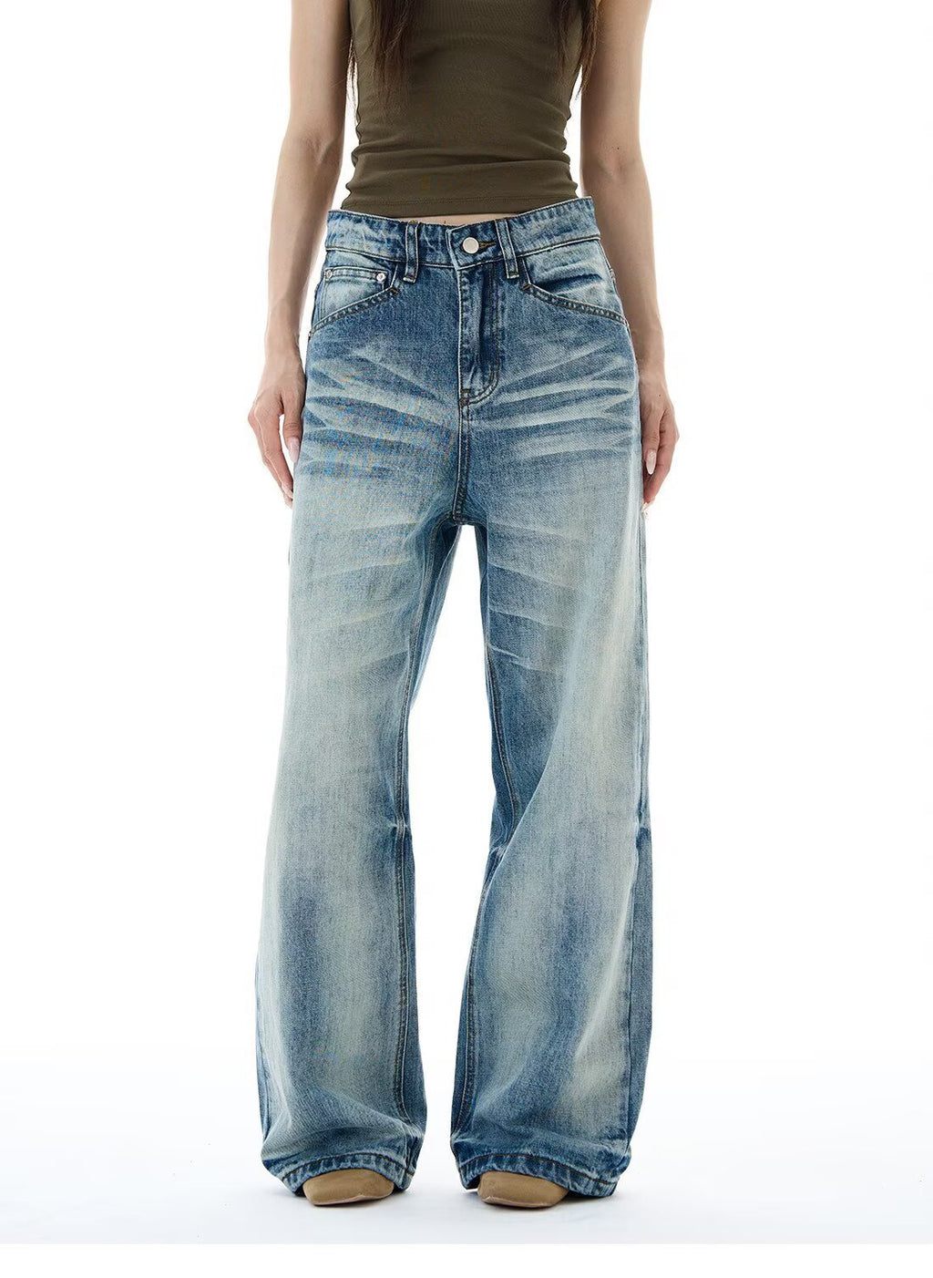 Casual Washed Blue Denim Pants for Men and Women