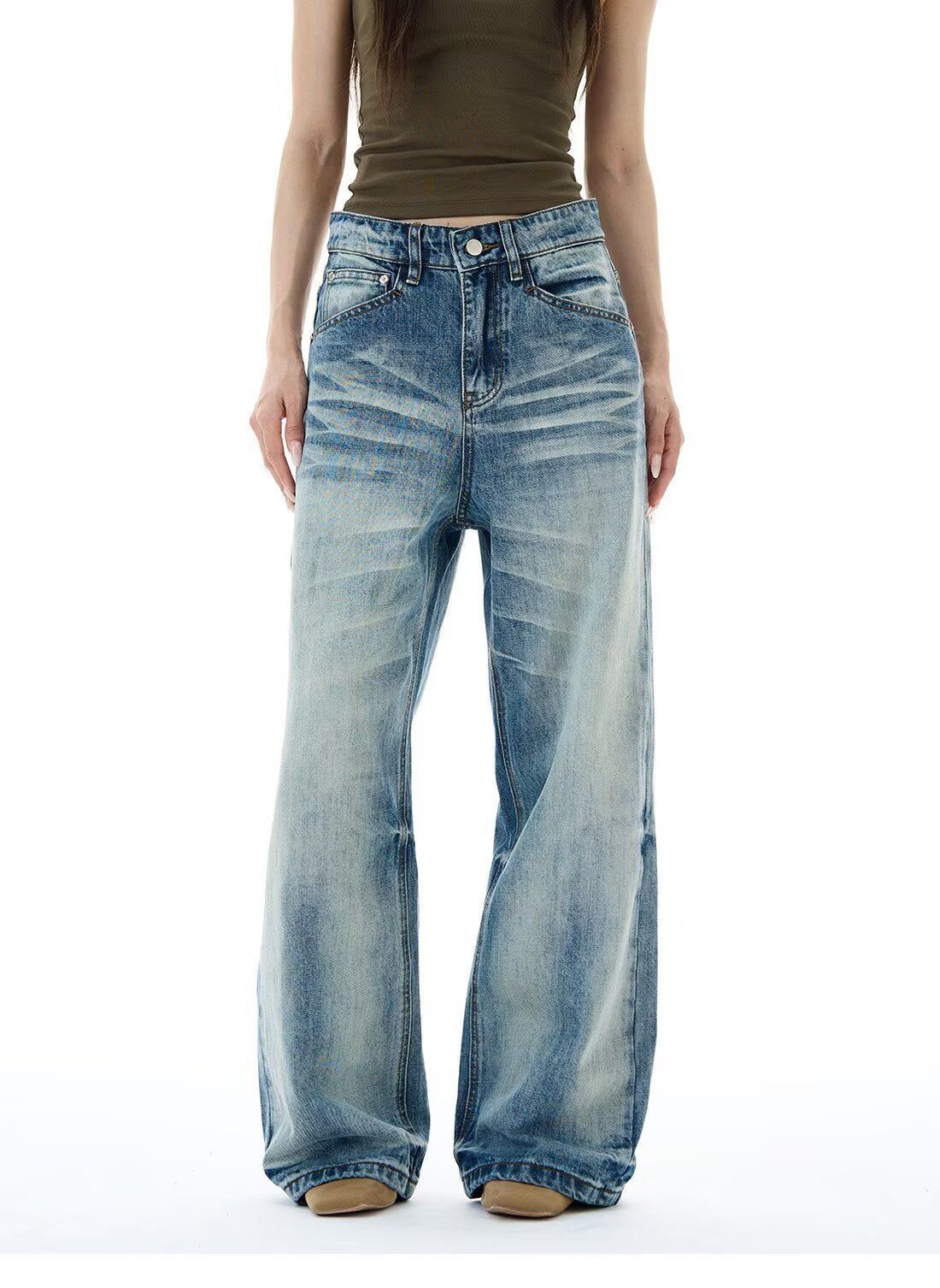 Casual Washed Blue Denim Pants for Men and Women