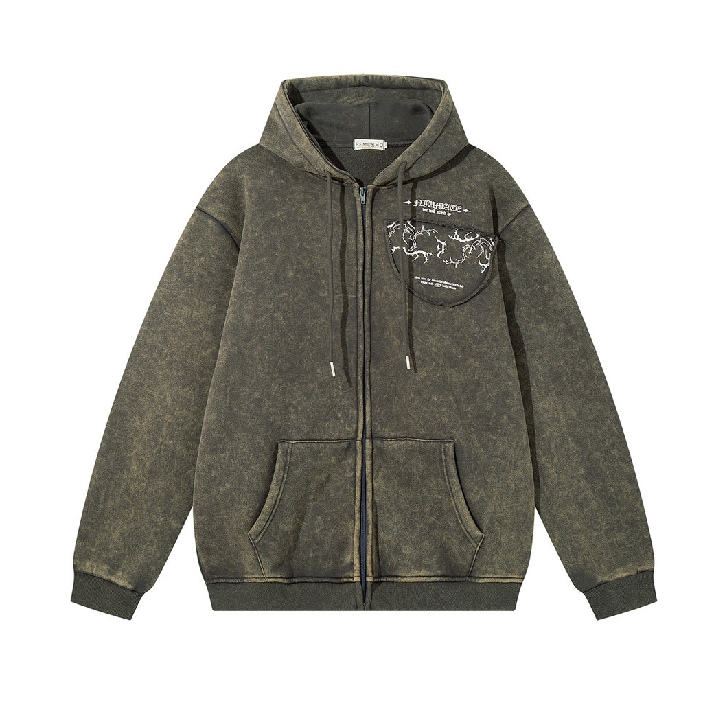 Embroidered and flannel hooded sweatshirt for men