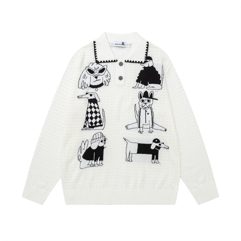 Cartoon collar pullover sweater for men