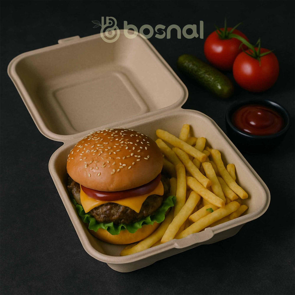 6 Inch Compostable Square Clamshell Containers, 500 Pcs, 100% Sugarcane Bagasse, Microwave Safe, BPA-Free, Eco-Friendly Takeout Boxes