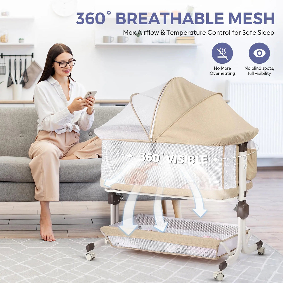 Momfann 4-in-1 Bedside Bassinet for Newborns