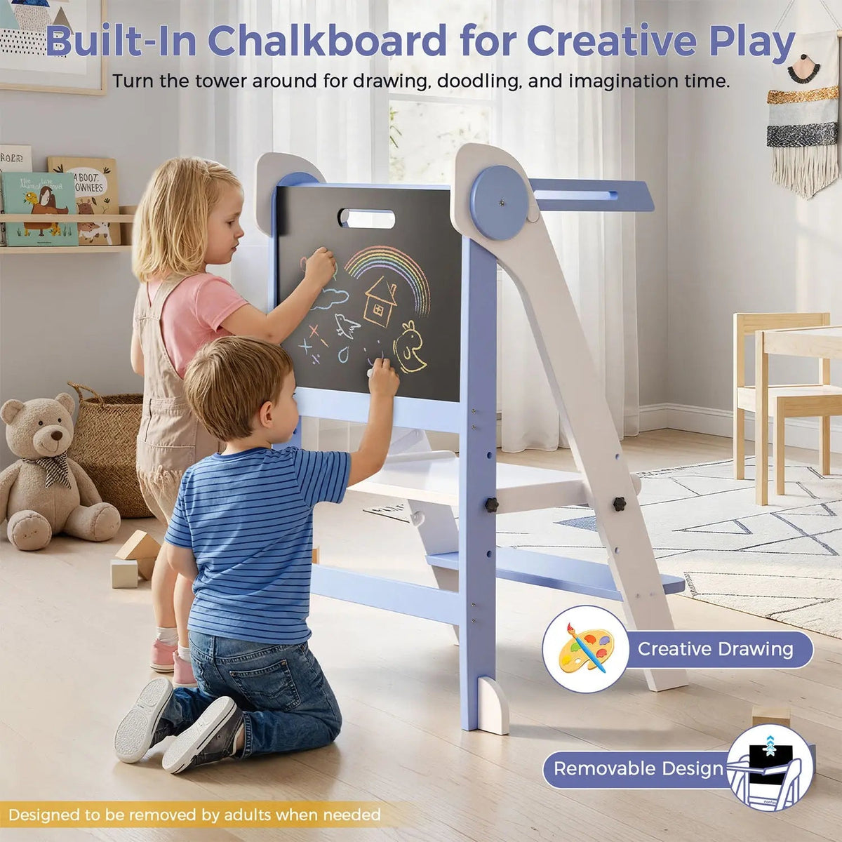 Momfann Foldable Toddler Tower with Chalkboard
