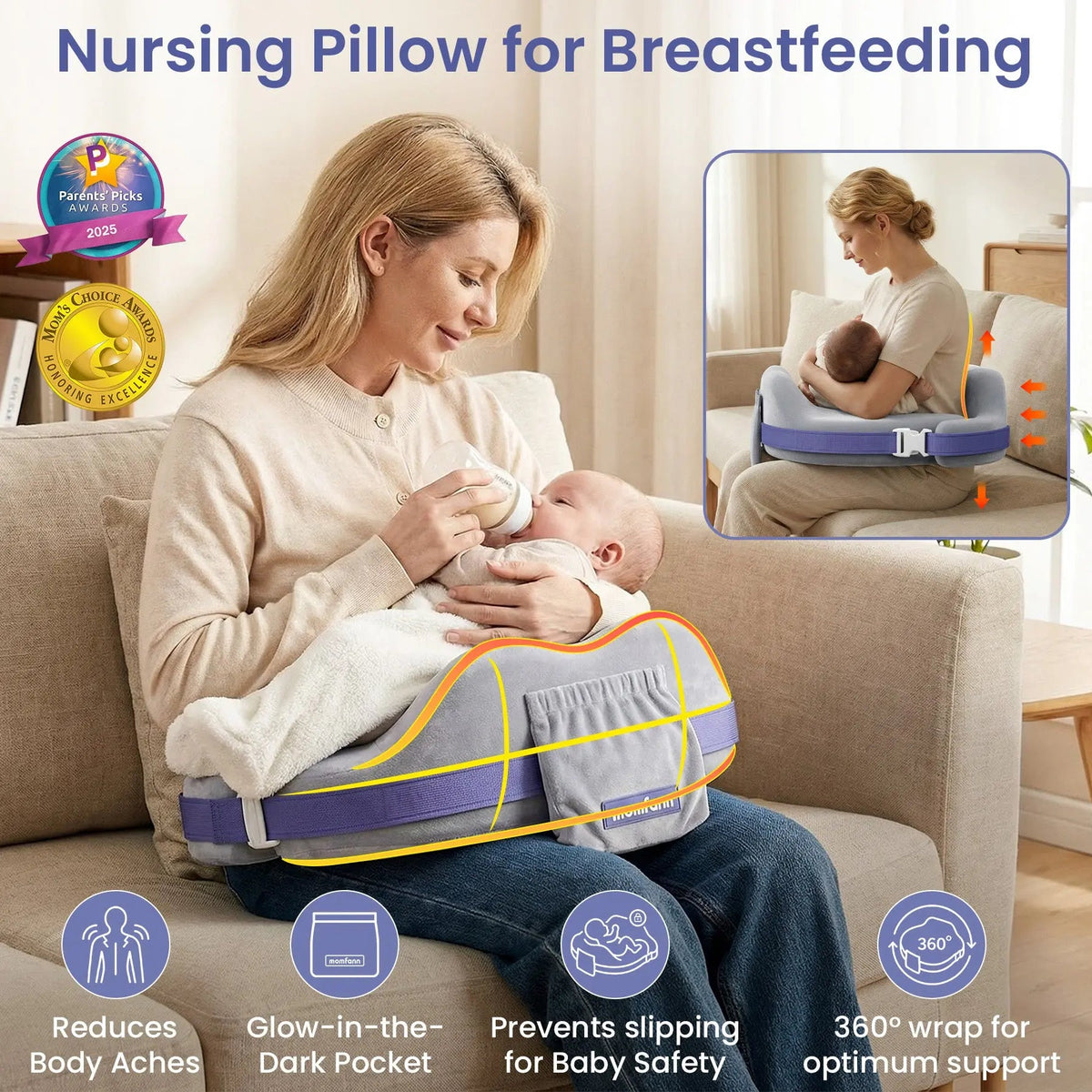 Momfann Memory Foam Nursing Pillow with Safety Guard