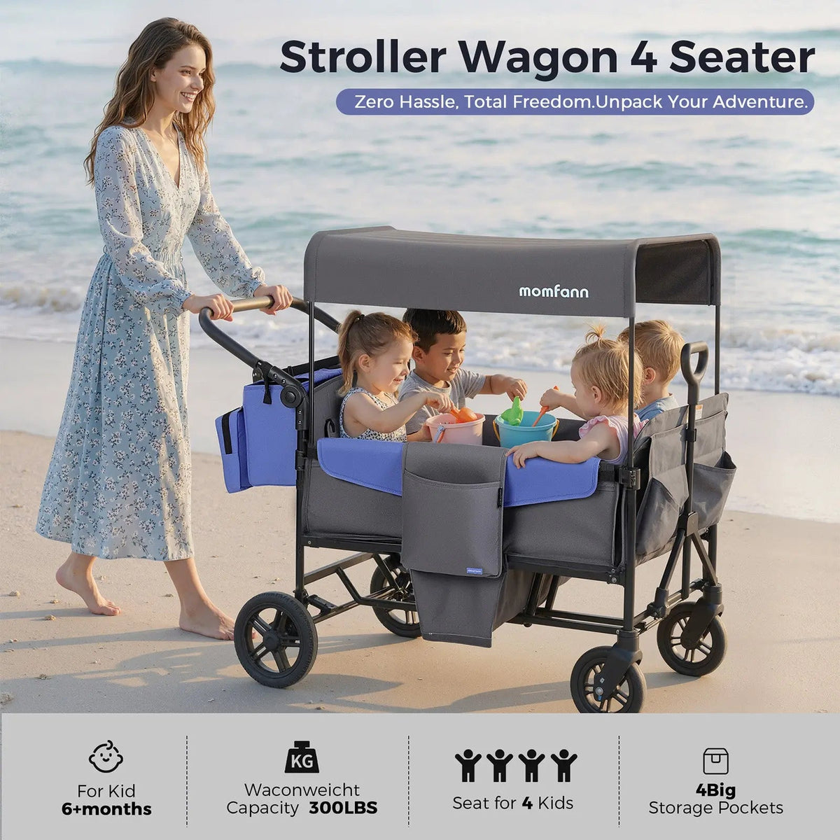 Momfann 4-Seater All-Terrain Stroller Wagon for Kids