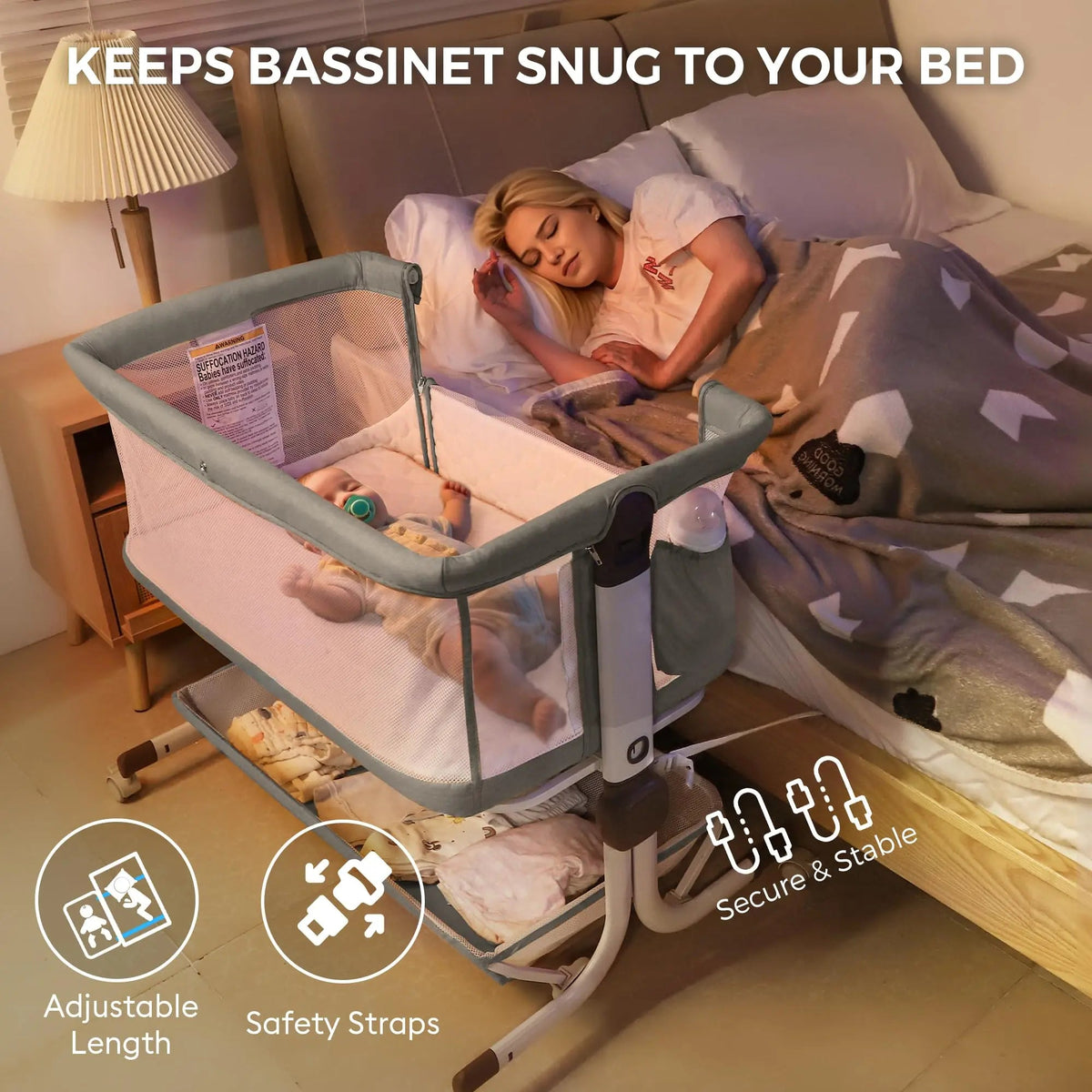 Momfann 4-in-1 Bedside Bassinet for Newborns