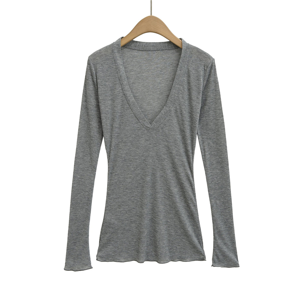 Deep V Neck Sheer T-Shirt black