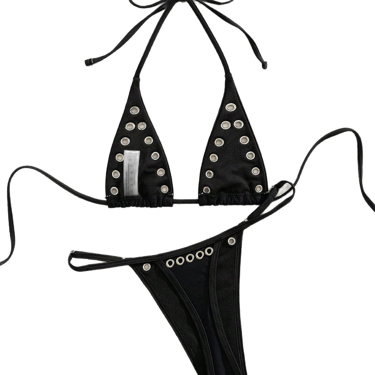 Ins Niche French Style Sexy Metal Ring Pure Desire Halterneck Retro Girl Bikini Swimsuit Set