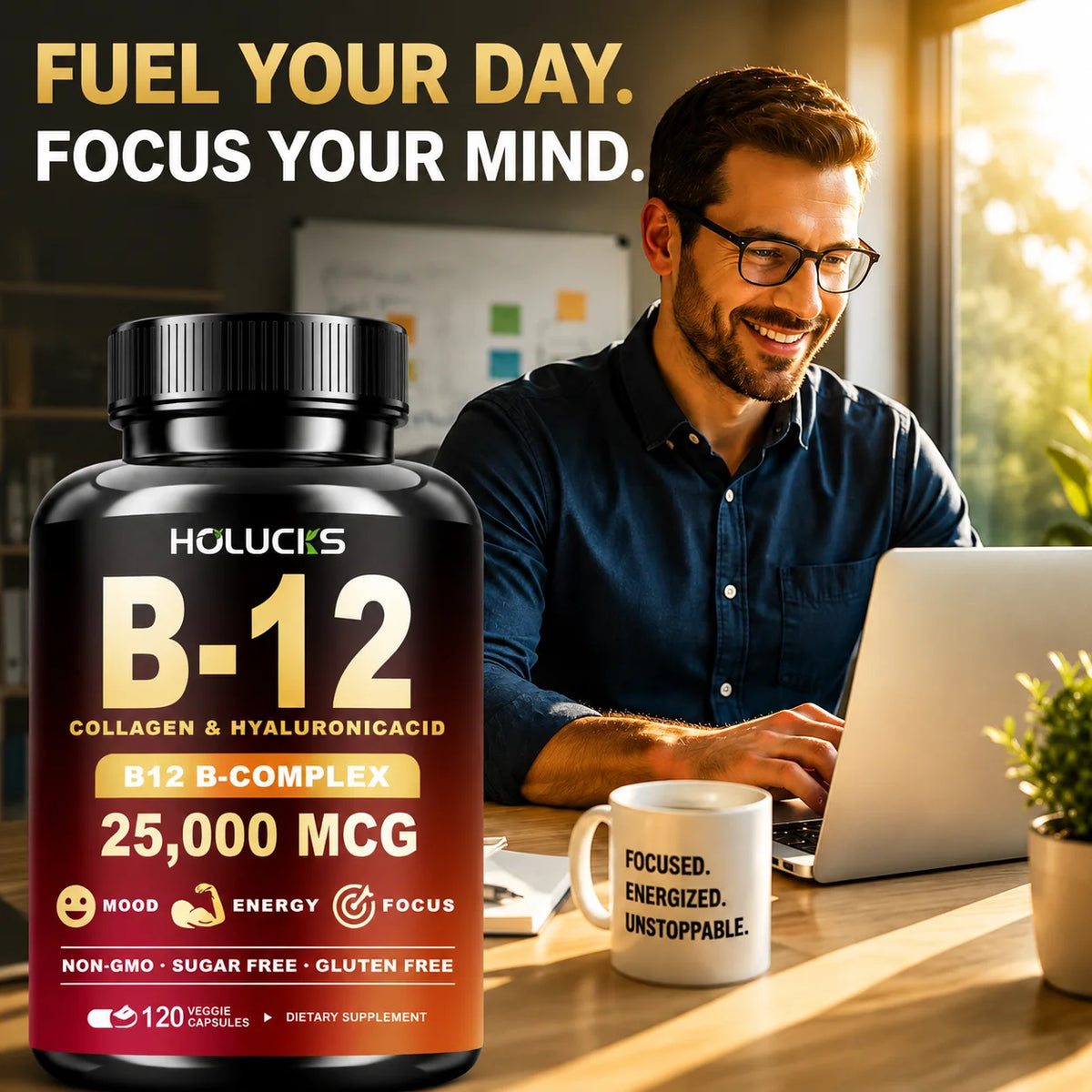 Vitamin B12 Complex Supplement, Benefit Brain & Heart Function, Support Memory, Learning, Metabolism, Helps Boost Natural Energy