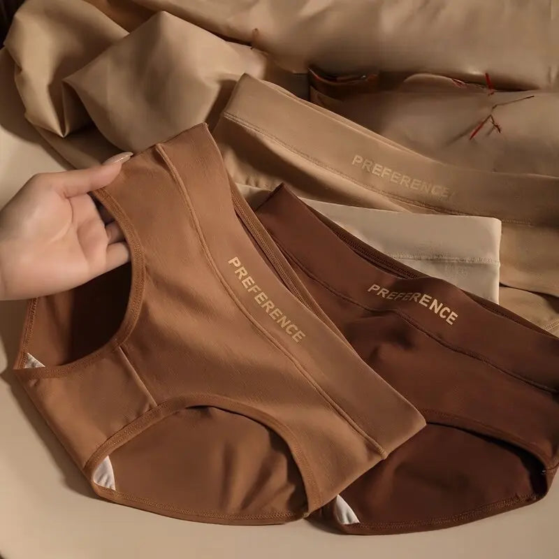 3Pcs/Set Women Soft Cotton Panties Mid Waist Briefs in Warm Tan Minimalist Intimates Breathable Stretch Underwear Size M-2XL