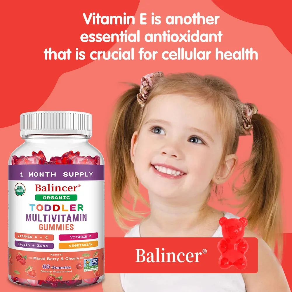 Kids Multivitamin Gummies, Kids Vitamins with Vitamin C, D, E & Zinc for Immune Support, Childrens Gummy Vitamins, Fruit Flavors