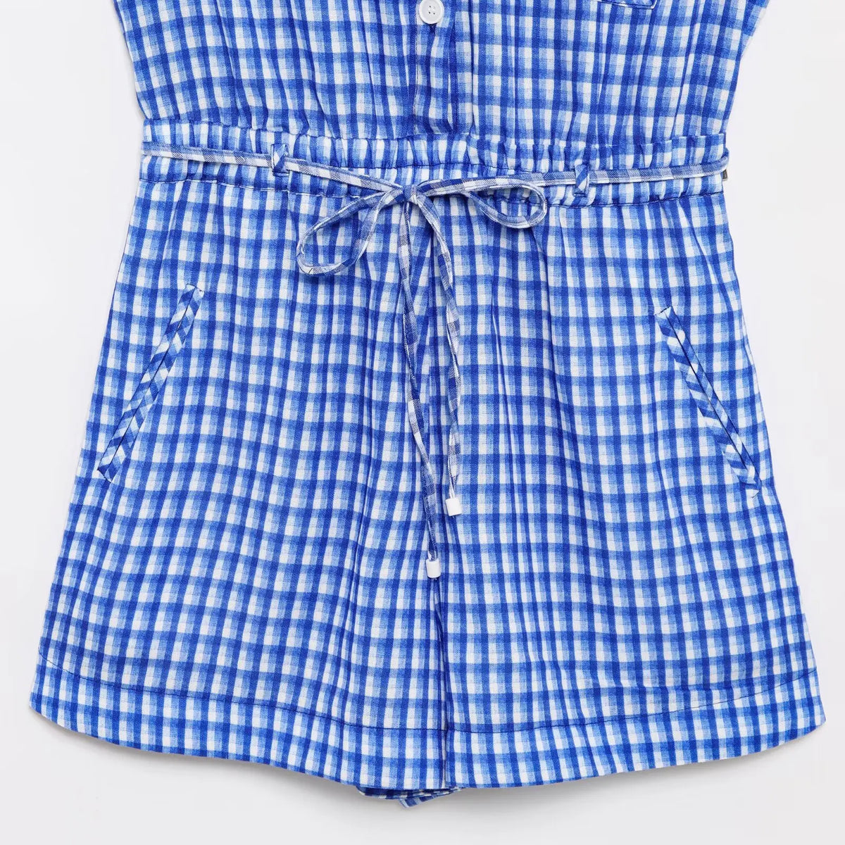 Gingham Printed Jumpsuit Women 2025 Summer Spring Wide Leg Casual Overalls for Women Cotton Linen Romper Pockets Playsuit