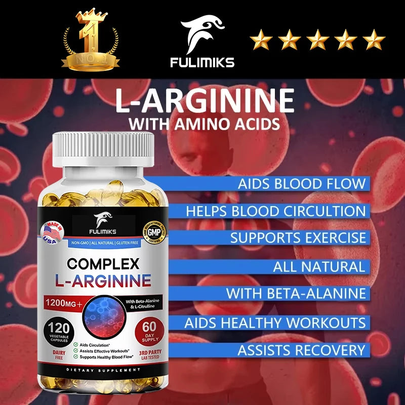 L-Arginine Nitric Oxide Supplement Helps Build Muscle and Supports Blood Flow, Circulation, Nutrient Delivery and Pumping