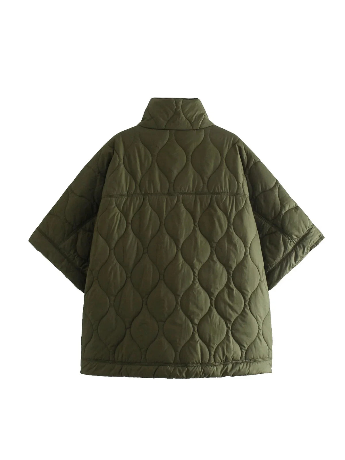 Quilted Argyle Coat Cape Rainproof Jacket Women Winter Jacket Army Green Casual Padded Loose Parkas Oversize Turtleneck Coat
