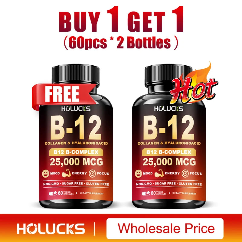 Vitamin B12 Complex Supplement, Benefit Brain & Heart Function, Support Memory, Learning, Metabolism, Helps Boost Natural Energy