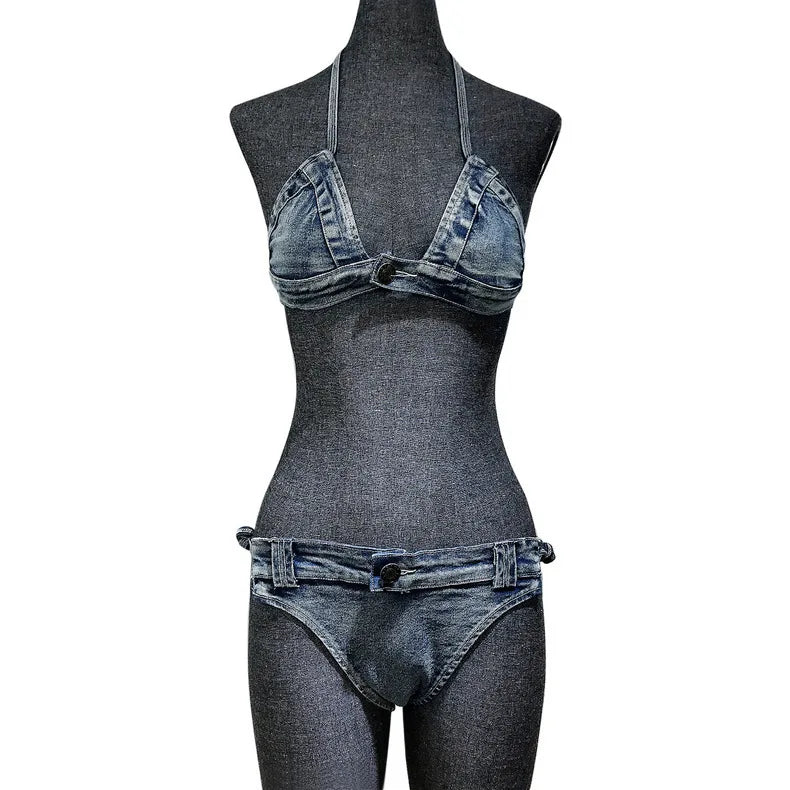 DEKA New Sexy Denim Bikini Set Beach Suit Split Blue Swimsuit Summer Jeans Shorts Female Short Women Two-piece Swimwear