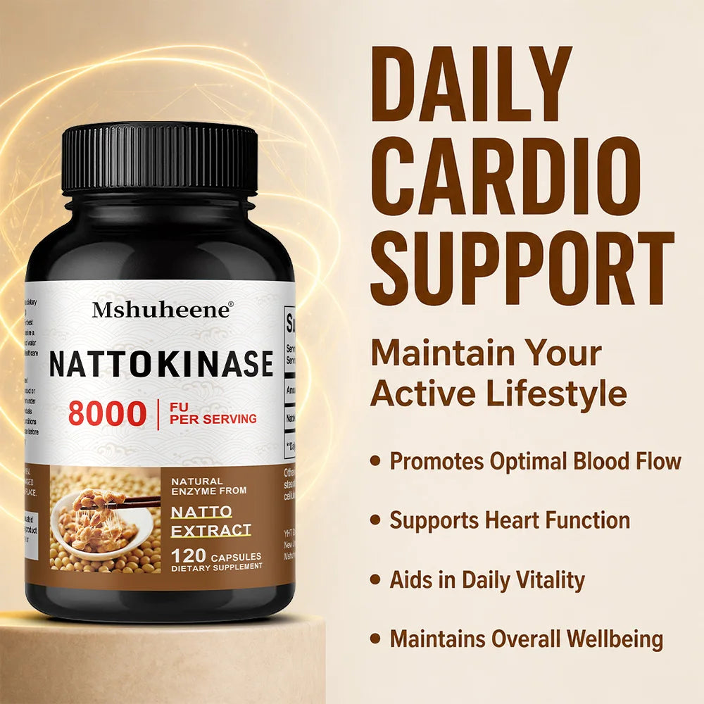 Nattokinase 8000 FU Capsules (Non-GMO & Gluten Free) - Maintains Blood Pressure Balance, Supports Cardiovascular Health