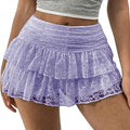 Women's Summer Solid Color Lace Floral Skirt High Rise Tiered Ruffled Flowy Short Mini A Line Skirts Streetwear