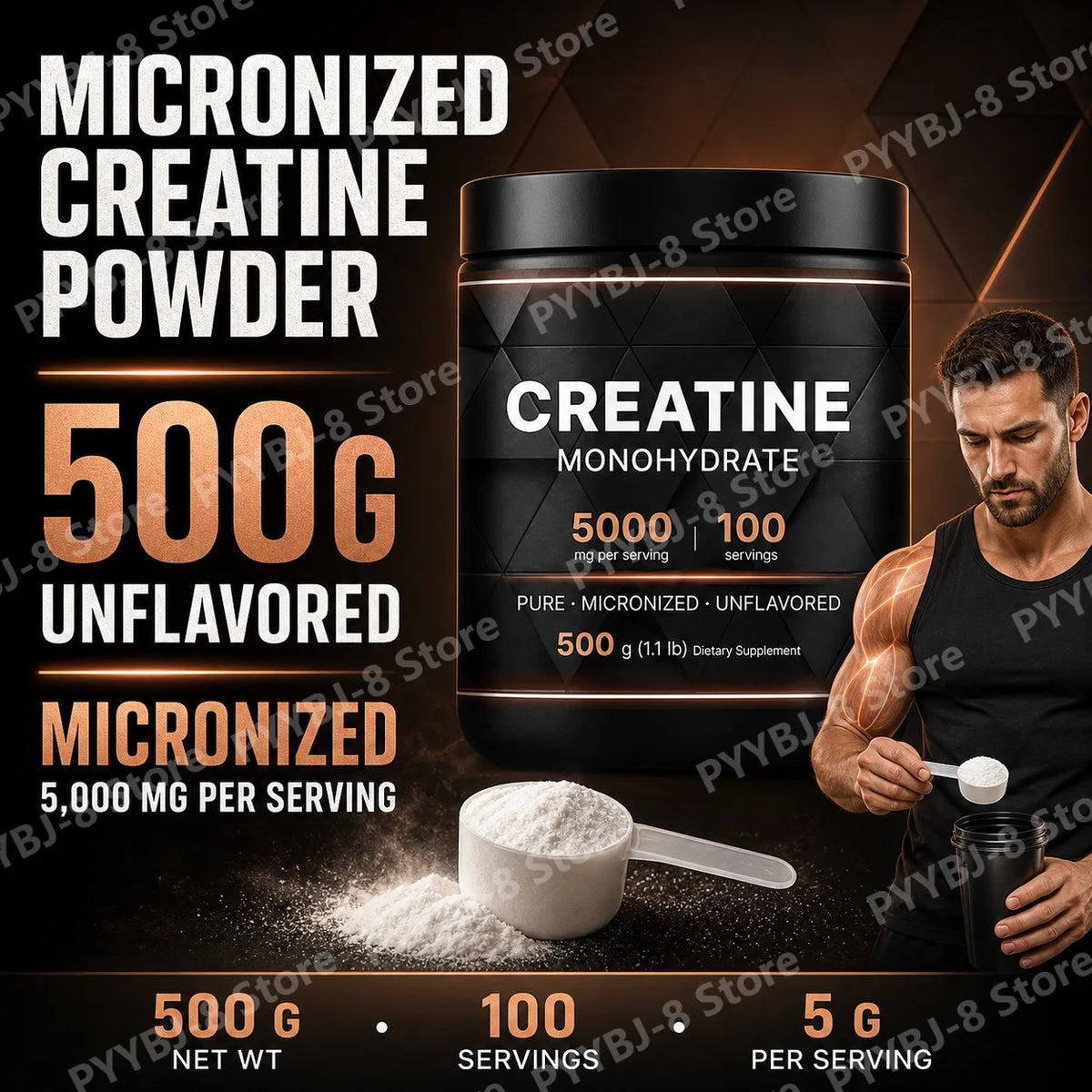 Creatine Monohydrate Powder Micronized Unflavored Training Performance Support Energy Endurance Strength 500 G（1.1lb）