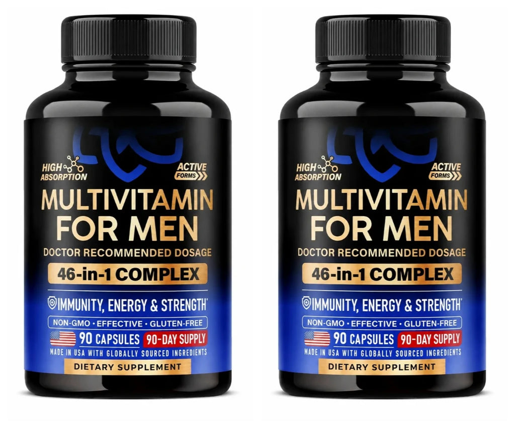 Multivitamin for Men Capsules with D3, K2, B12, Zinc & Magnesium for Vitality & Daily Energy Wellness Support, Men, 90 Capsules