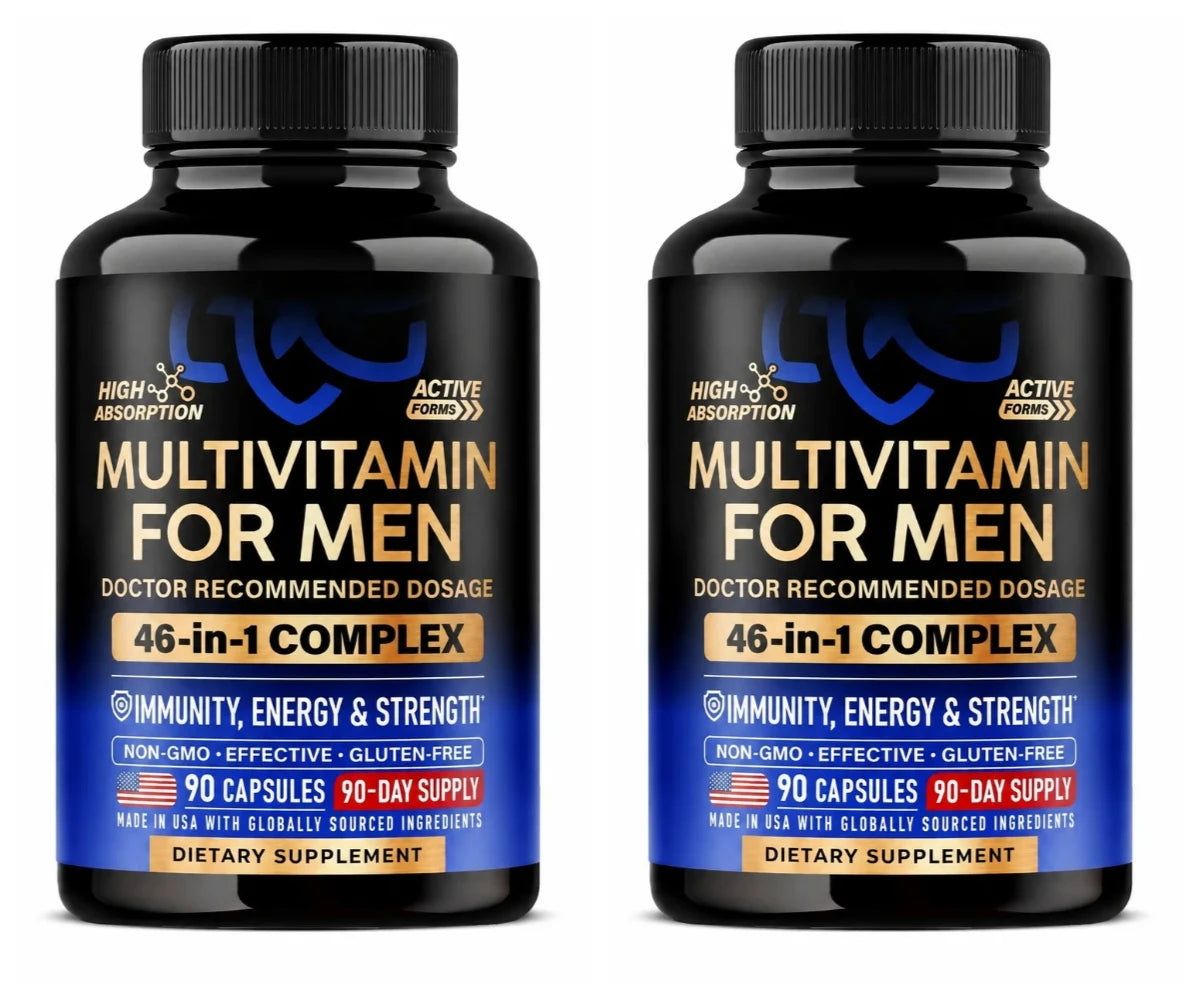 Multivitamin for Men Capsules with D3, K2, B12, Zinc & Magnesium for Vitality & Daily Energy Wellness Support, Men, 90 Capsules