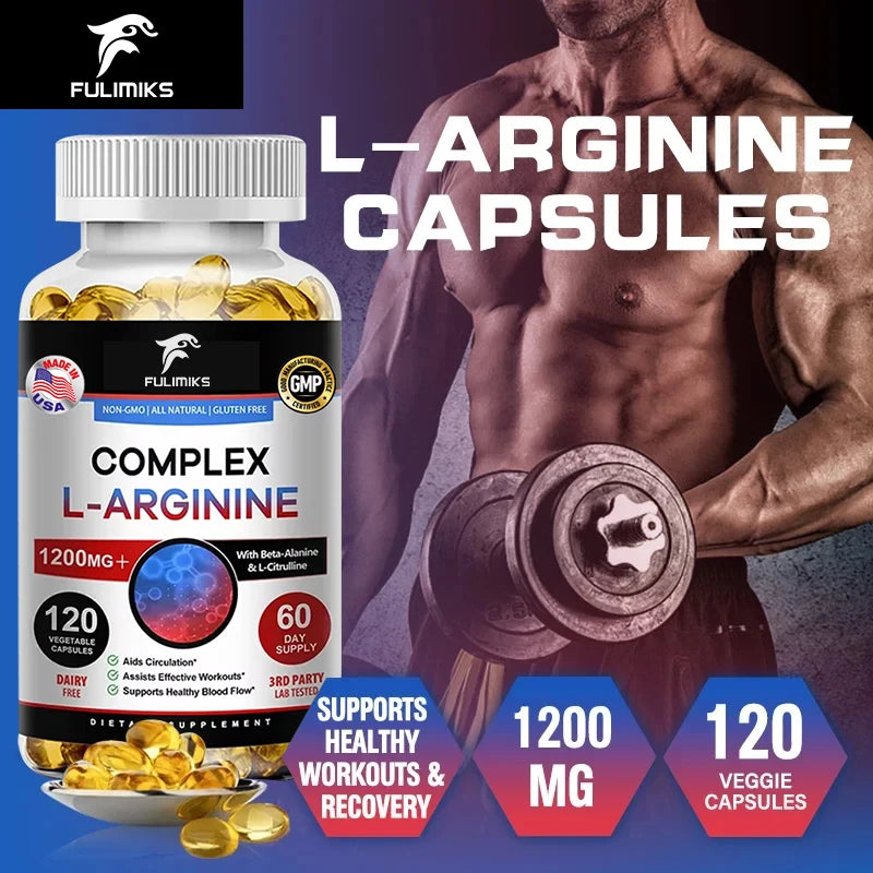 L-Arginine Nitric Oxide Supplement Helps Build Muscle and Supports Blood Flow, Circulation, Nutrient Delivery and Pumping