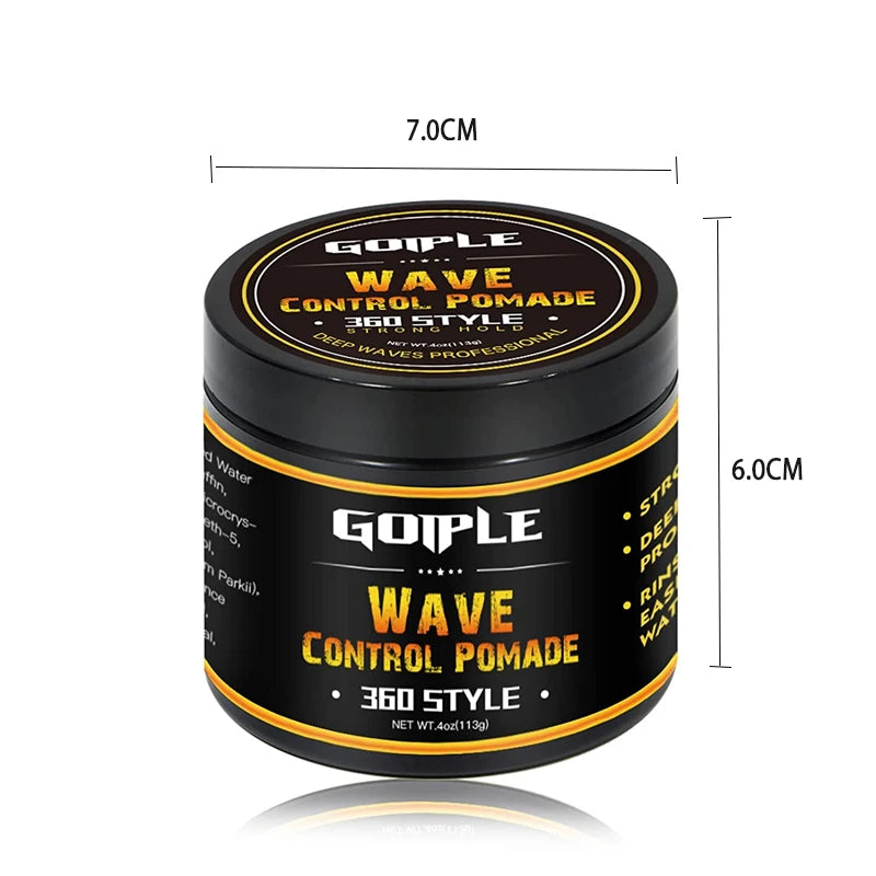 Deep Wave Pomade for Black Men Wave Kit Sport Strong Hold 360 Style Waves Layered Cream Frizz Control Gel Styling Wax with Brush