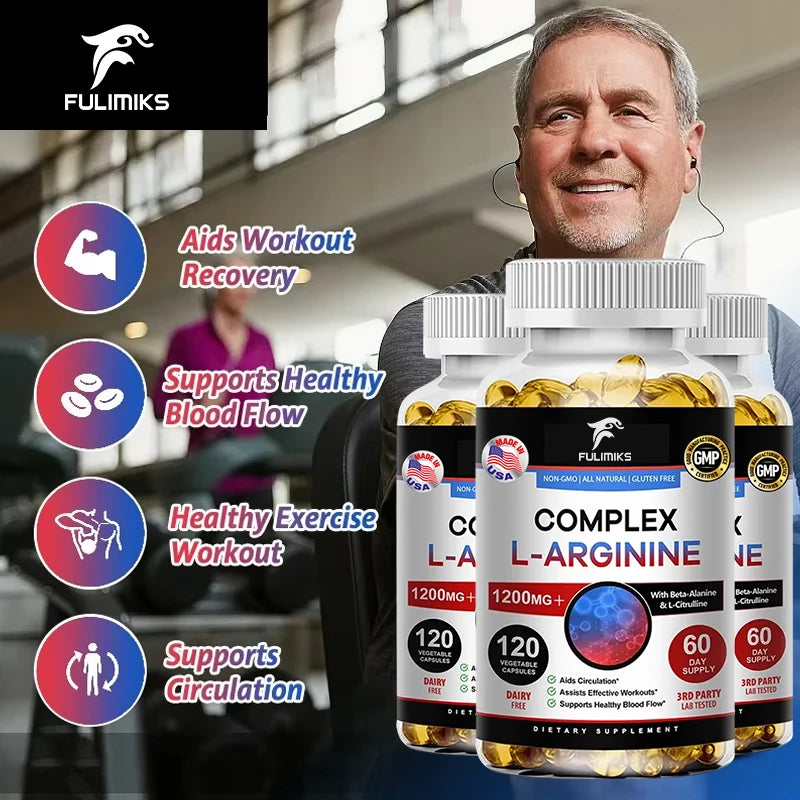 L-Arginine Nitric Oxide Supplement Helps Build Muscle and Supports Blood Flow, Circulation, Nutrient Delivery and Pumping