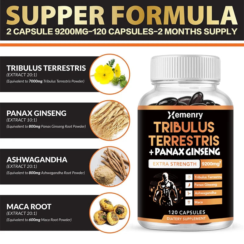 Tribulus + Ginseng Supplement - Promotes Energy Production To Help Improve Mood, Energy, Endurance and Performance