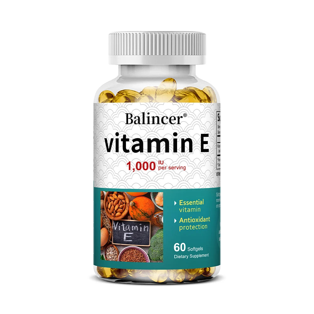 Natural Vitamin E Capsules, Antioxidant Supplement, Support Skin Hair Nail Heart Brain Cardiovascular & Immune System Wellness