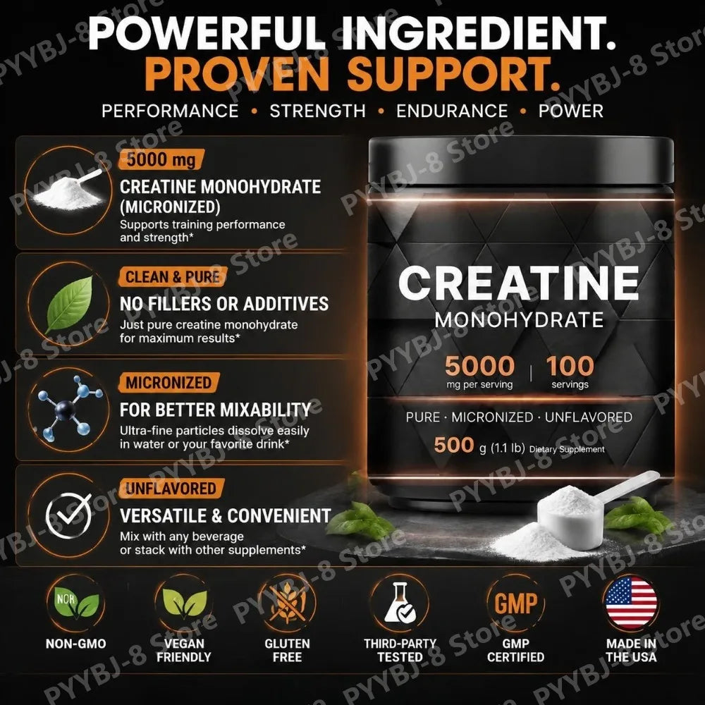 Creatine Monohydrate Powder Micronized Unflavored Training Performance Support Energy Endurance Strength 500 G（1.1lb）