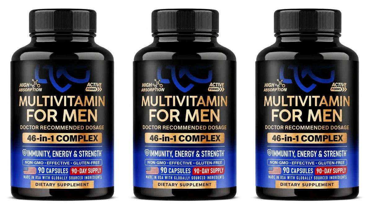 Multivitamin for Men Capsules with D3, K2, B12, Zinc & Magnesium for Vitality & Daily Energy Wellness Support, Men, 90 Capsules