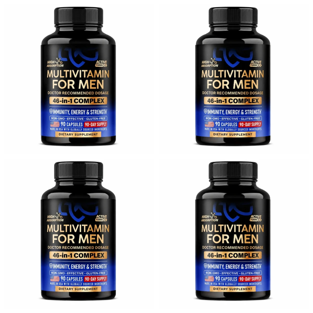 Multivitamin for Men Capsules with D3, K2, B12, Zinc & Magnesium for Vitality & Daily Energy Wellness Support, Men, 90 Capsules