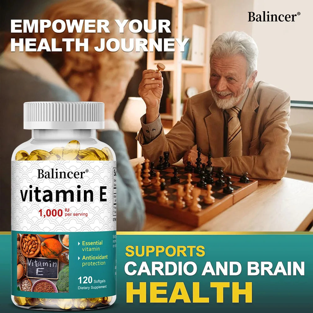 Natural Vitamin E Capsules, Antioxidant Supplement, Support Skin Hair Nail Heart Brain Cardiovascular & Immune System Wellness