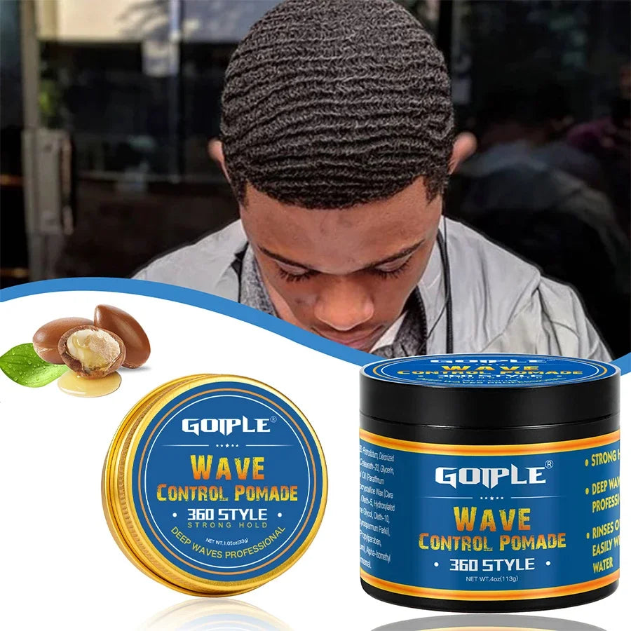 Deep Wave Pomade for Black Men Wave Kit Sport Strong Hold 360 Style Waves Layered Cream Frizz Control Gel Styling Wax with Brush