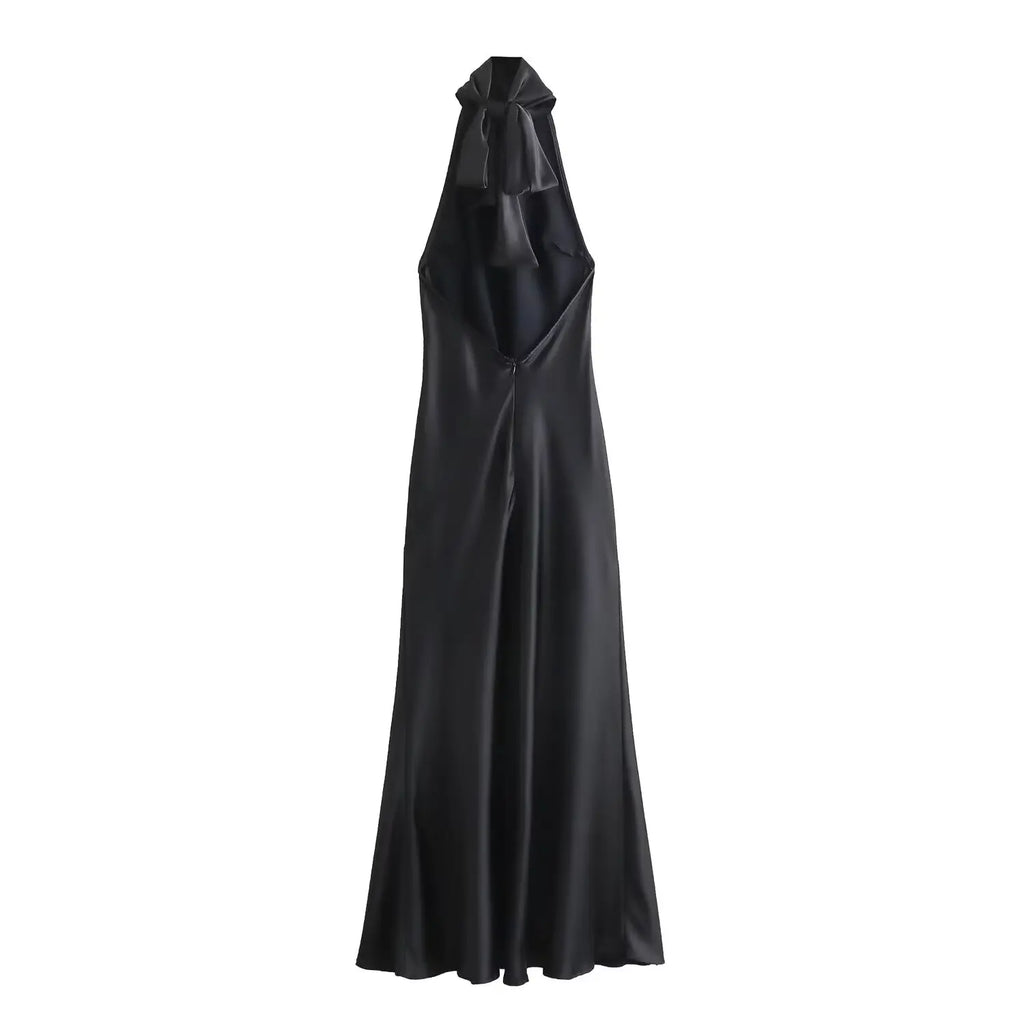 Foridol Halter Satin Dress Women Sexy Backless Burgundy summer spring Dress Elegant Maxi Long Party Dress Christmas Vestidos