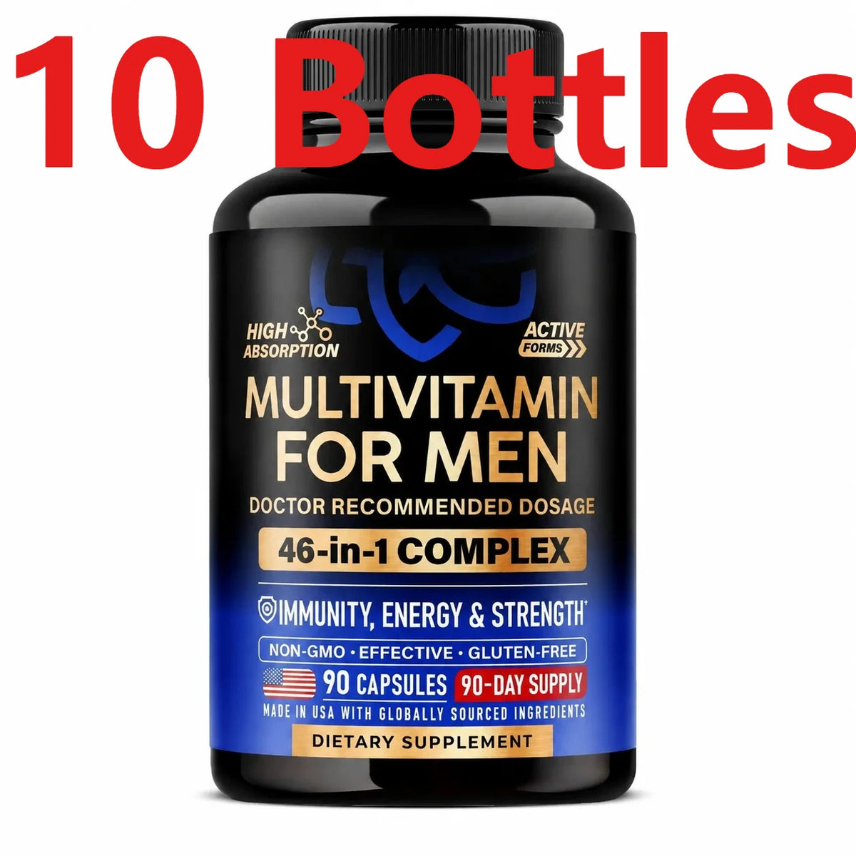 Multivitamin for Men Capsules with D3, K2, B12, Zinc & Magnesium for Vitality & Daily Energy Wellness Support, Men, 90 Capsules