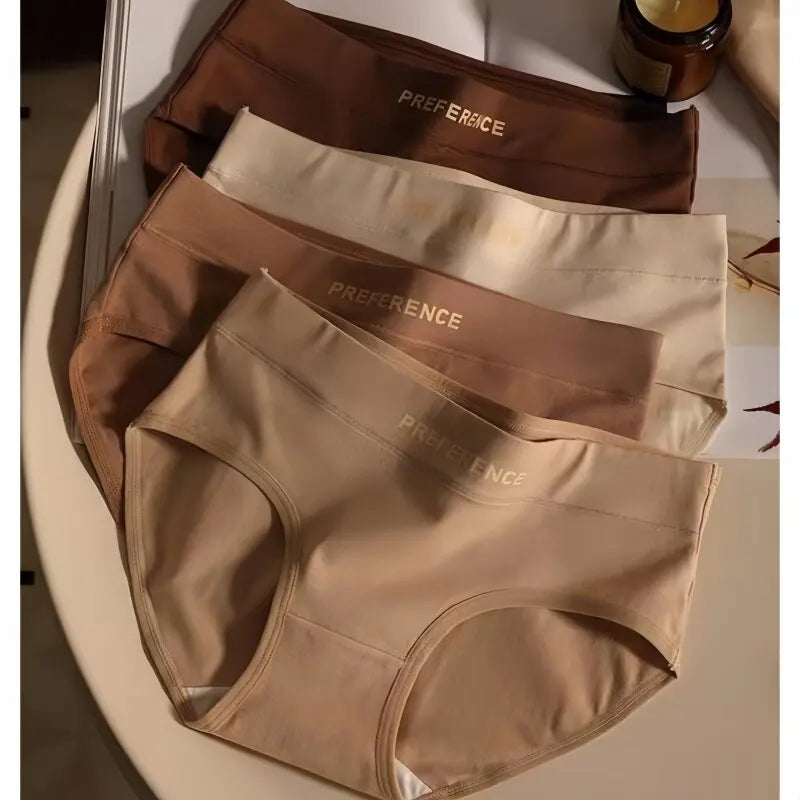 3Pcs/Set Women Soft Cotton Panties Mid Waist Briefs in Warm Tan Minimalist Intimates Breathable Stretch Underwear Size M-2XL