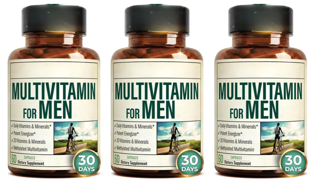 Men Multivitamin Capsules, 20 Vitamins Minerals Methylated B Complex Chelated Zinc Magnesium, Boost Energy Focus, 60 Capsules